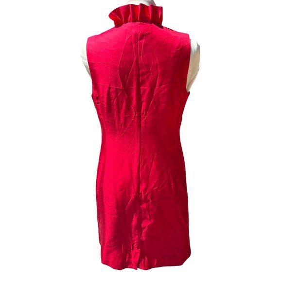 Vineyard Vines Sz 10 Cherry Red 100% Silk Dress Ruffle Neck Feminine Romantic - Picture 5 of 9